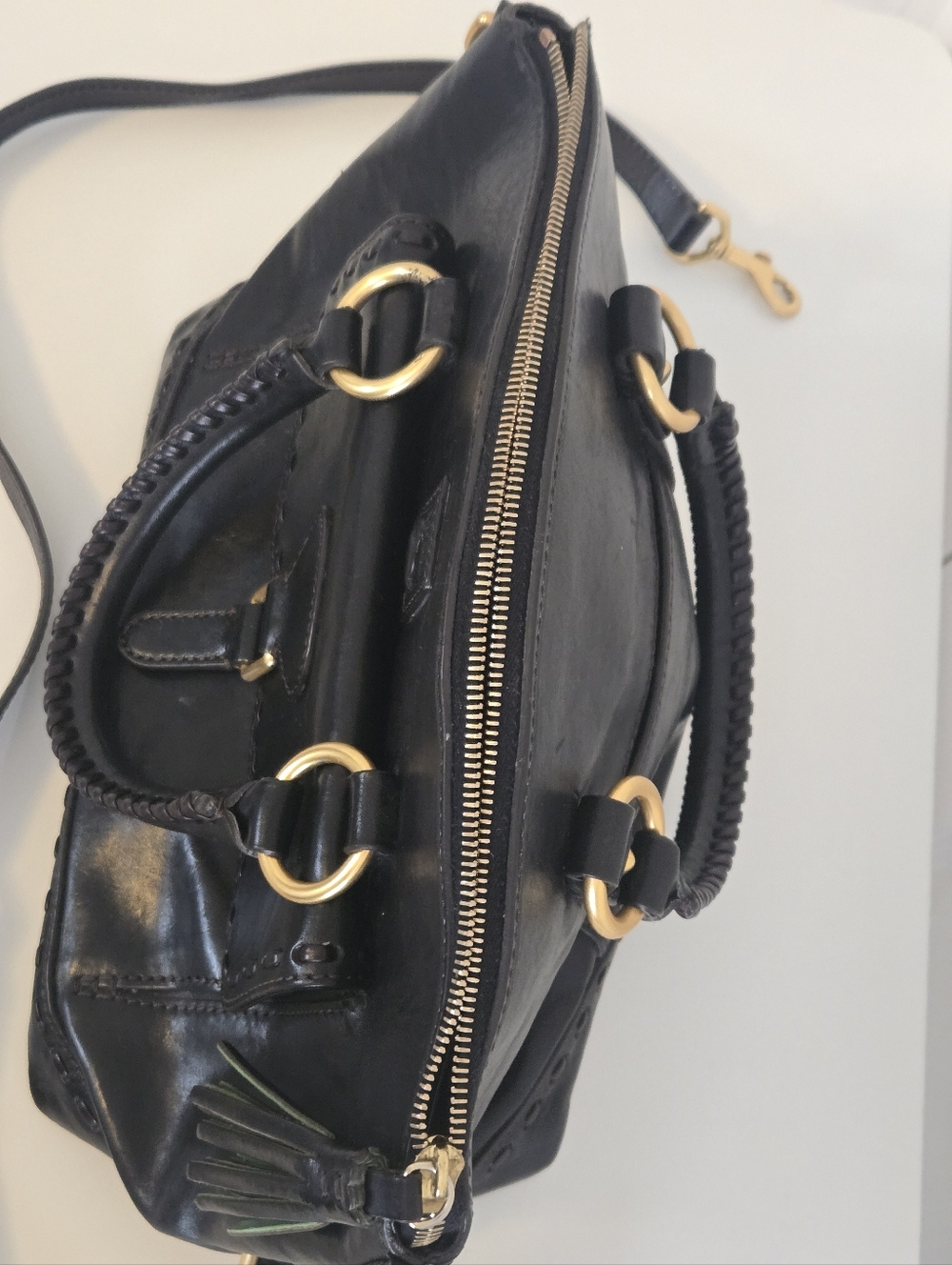 Dooney & Bourke Black Leather Shoulder Satchel with Gold Hardware - Picture 5 of 16